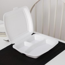 Disposable lunch box, 24.7 × 20.6 × 7 cm, 3 sections, white color
