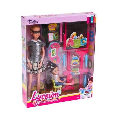 Carbonnic “first teacher” doll with baby, furniture and accessories-7