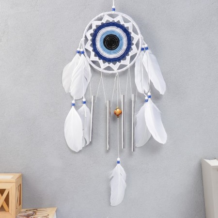 Dreams with the music of the wind "From the evil eye" 4 tubes white feathers 61x16 cm
