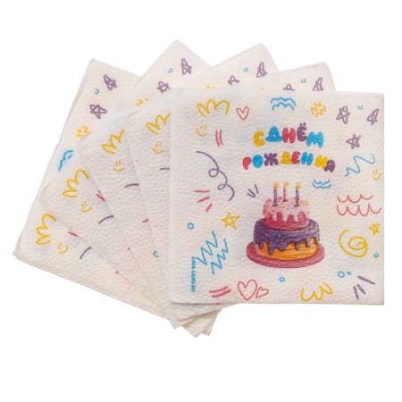 Single -layer paper napkins "Happy Birthday" Cake, 24x24 cm, set of 50 pcs.-6