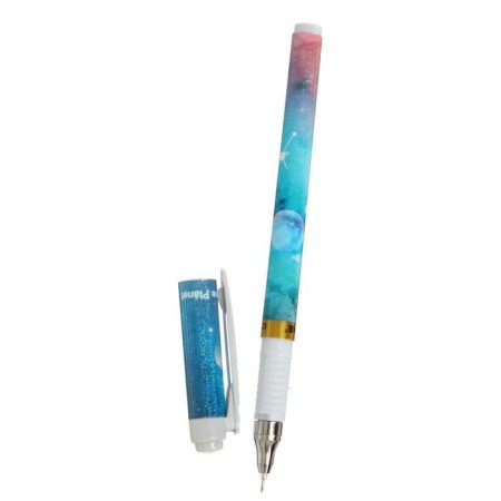 Gel pen "Cosmos" 0.5 mm, black rod, body with a pattern (barcode on a piece)-2