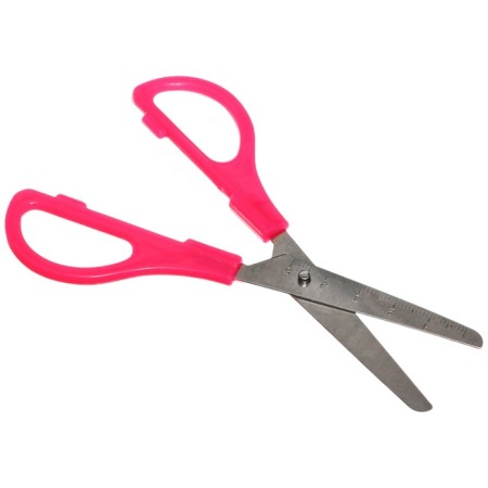 Chancellery scissors 13 cm, plastic handles, rounded ends with a ruler, MIX case-8