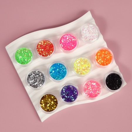 Sparkles for decor, large, set of 12 jars, in a plastic organizer, multi -colored-3