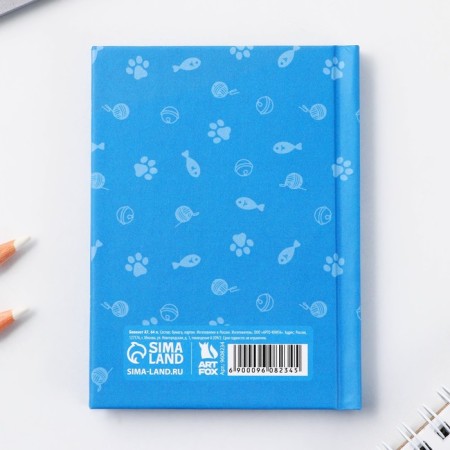Notepad in solid cover A7, 64 liters "cat on a blue background"-4