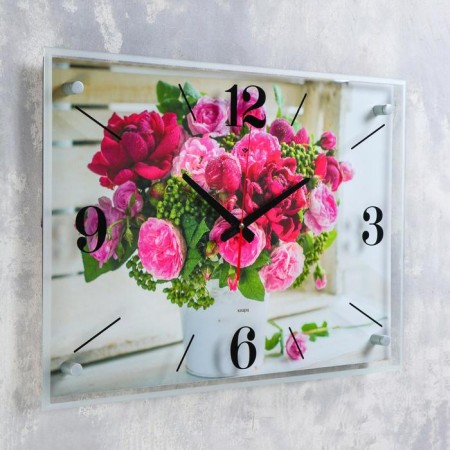 Watching clock, interior "peonies", silent, 40 x 56 cm-1