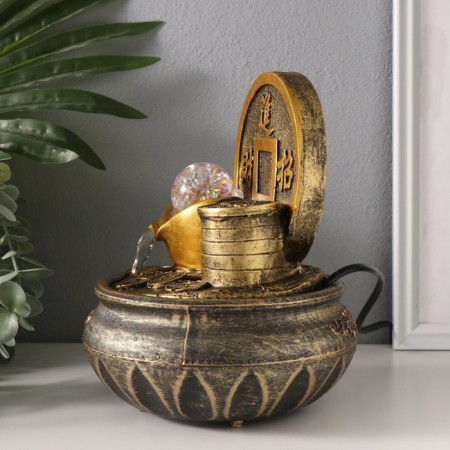 The desktop fountain from the network, backlight "Coin. Wealth" 16x16x20 cm-4