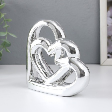 Souvenir ceramics "woven hearts" silver 12.3x3.5x11.8 cm-3