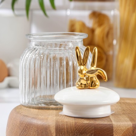 Glass Bank for bulk products with ceramic lid "Rabbit Stories", 600 ml, 11 × 18 cm-1