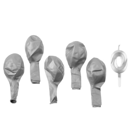 Set of candle in cake + 5 balls, number 0, silver-2