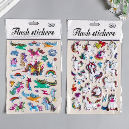 Sticker Plastic volumetric "unicorns" mix 28x15 cm