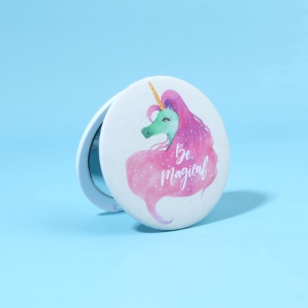 Folding mirror "unicorns", d = 7.5 cm, white/pink color-3