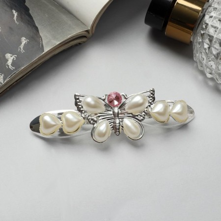 Hair hair clip "Butterfly" white hearts, 9 cm, mix