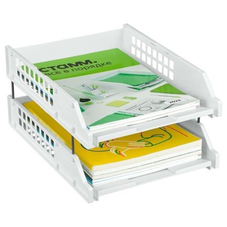A set of paper trays horizontal Starong Istanus, 2 pieces, on metal rods, white-7
