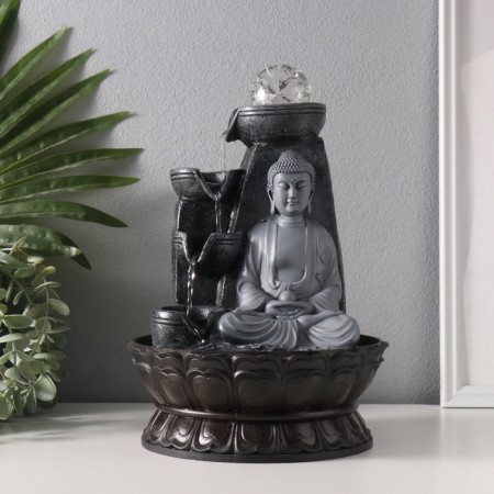 The desktop fountain from the network, backlight "Buddha at the cliff with bowls" gray 20x20x30 cm-1