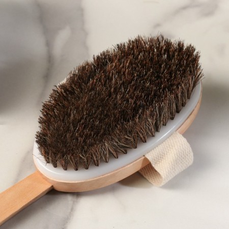 Massage brush for a body made of natural bristles, with a handle, horse hair, smooth-7