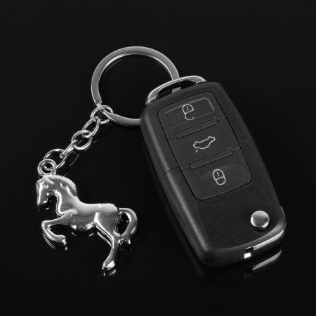 Cartage keychain, "Mustang", chrome-1