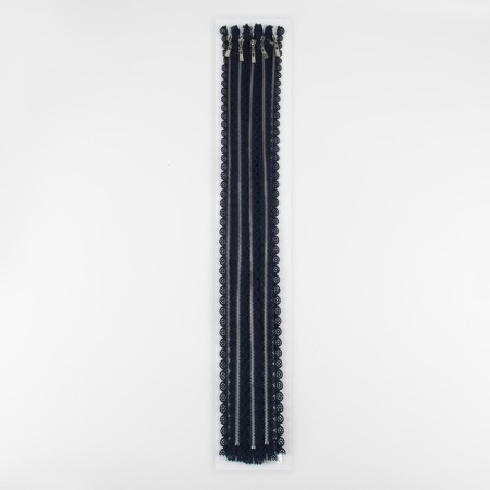 Metal zipper, No. 3, non-proceeding, automatic lock, 60 cm, dark blue color/nickel-3