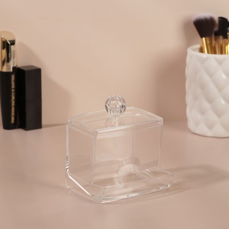 Organizer for storing cotton sticks, with a lid, 9 × 7 × 10 cm, in a cardboard box, the color is transparent-3