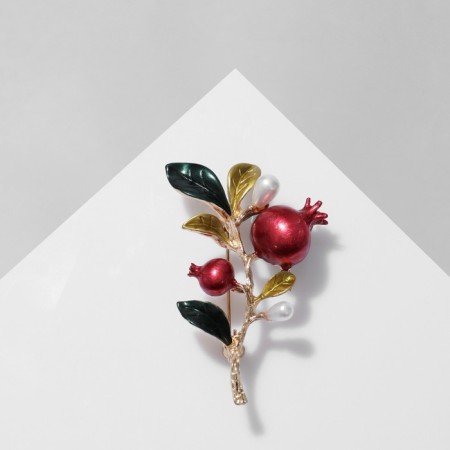 Brooch "Pomegranate branch", red-green color in gold