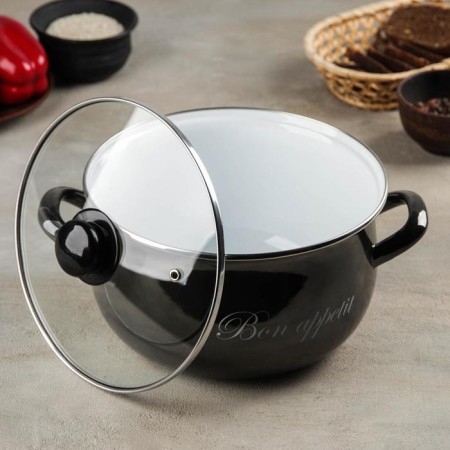 Metallic pan, 5.1 l, glass cover, induction, black color-1