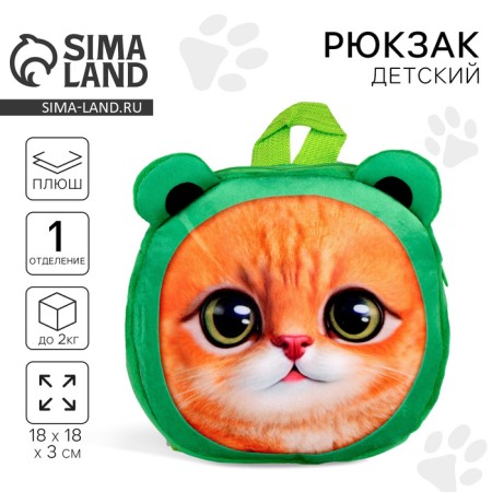 Baby backpack for a girl "cat", plush, green color