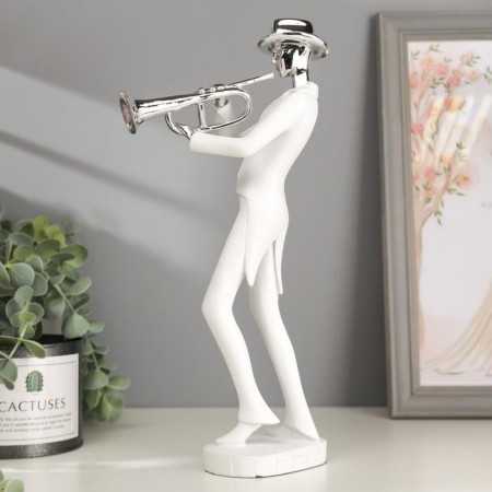 Polystone souvenir "Musician with saxophone" White with silver 29.5x10.5x13.5 cm-2