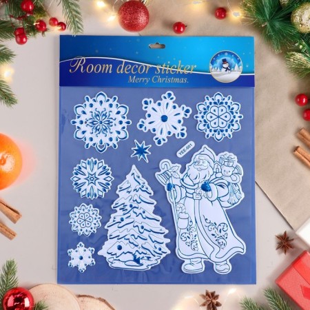 Stickers on the windows "New Year" Christmas tree, white tone, 38x30 cm-1