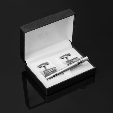 Set of male "Causage + tie clip" Brutality, black color in silver