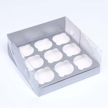 Confectionery folding box for 9 cupcakes 23.5 x 23.5 x 10, silver-1