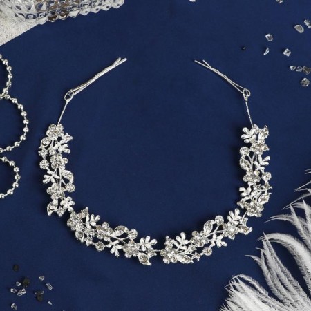 Hair accessory "Angelica" flowers and leaves, 21 cm, silver
