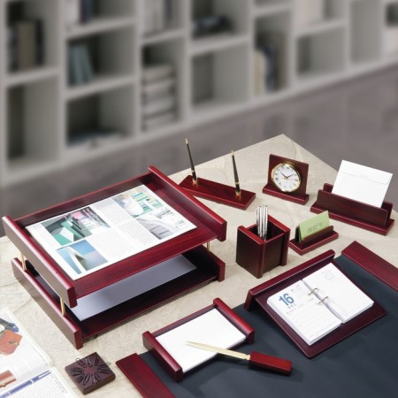 Set of desktop Bestar Platon, of wood, 11 objects, double tray, red tree-2