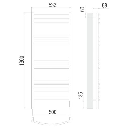 Terminus heated towel rail "Classic" P15, 500x1300 mm, chrome-2