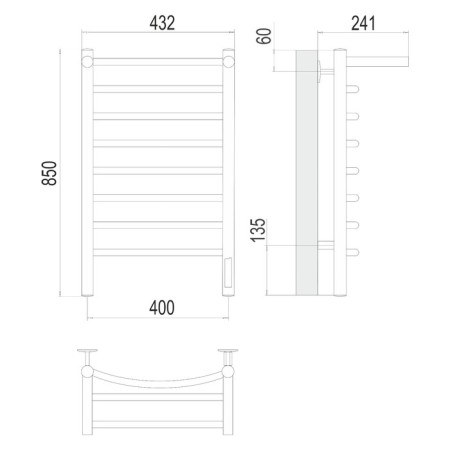 Terminus heated towel rail "Classic" P8, 400x850 mm, chrome-2