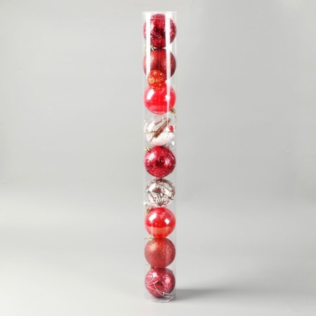 Set of balls plastic D-8 cm, 9 pcs "Melody" Snowlies gloss, red-1