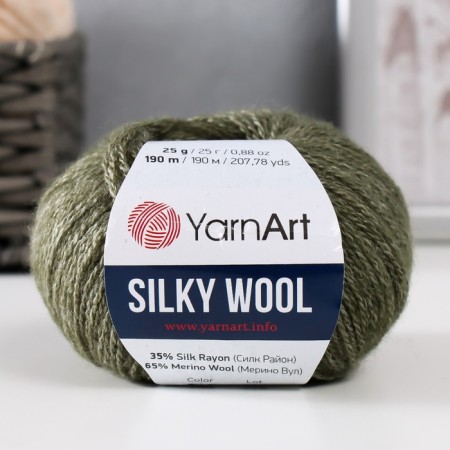 Yarn "Silky Wool" 35% Silk district, 65% Merino. Wol 190m/25g (346 wormwood)