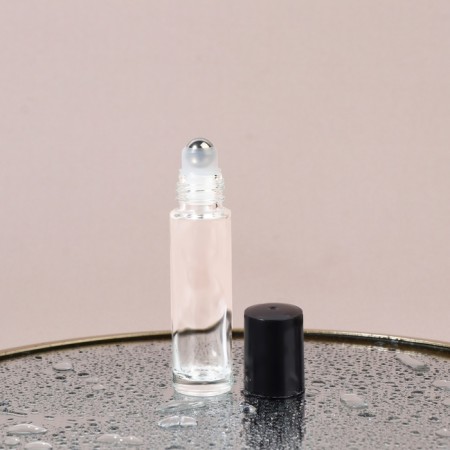 Glass bottle for perfume, with a roller, 10 ml, transparent/black color-2