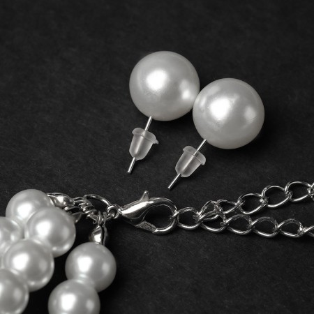 Set 2 subjects: chocker, earrings "celebration" trio, white-silver color, 30 cm-1