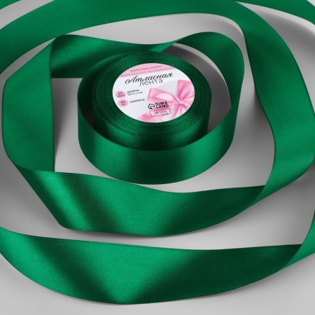 Satin tape, 40 mm × 23 ± 1 m, color saturated green No. С1123