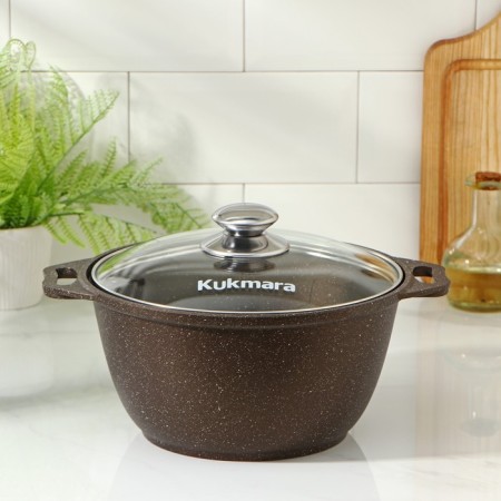Pan, 3 l, d = 24.5 cm, h = 17 cm, glass cover, anti -stick coating, color coffee marble