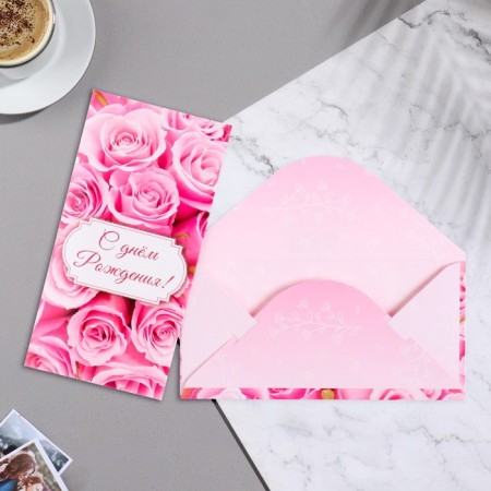 Money envelope "Happy Birthday!" roses, 17x8 cm-1