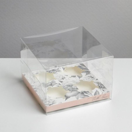 Capcake box, confectionery packaging, 4 cells “With Love”, 16 x 16 x 11.5 cm
