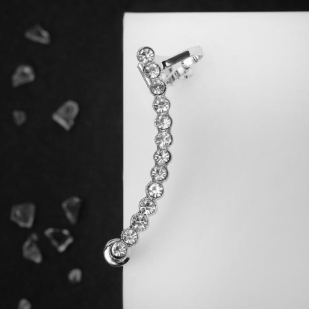 Earring "Kaff" Rhinestones classic, on the left ear, white color in silver-1