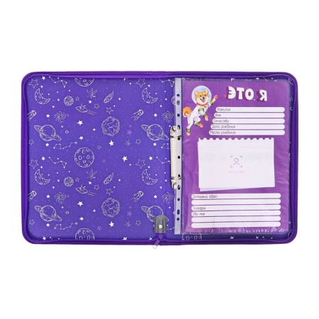 A4 Portfolio folder "Astronaut", calligrata top, solid cover, on rings, lightning around, for a student, 1 file, 8 liners-5