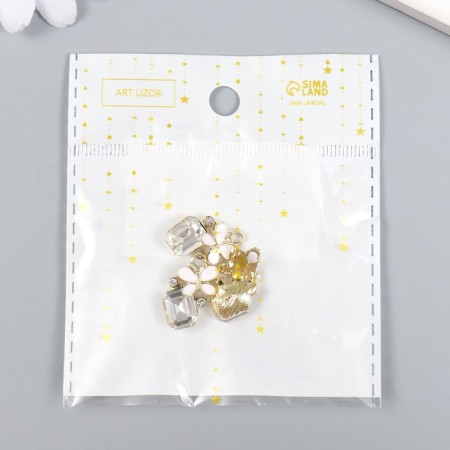 Decor for creativity metal, enamel, rhinestones "White butterfly on the crystal" gold 1.4x2.1 cm-3