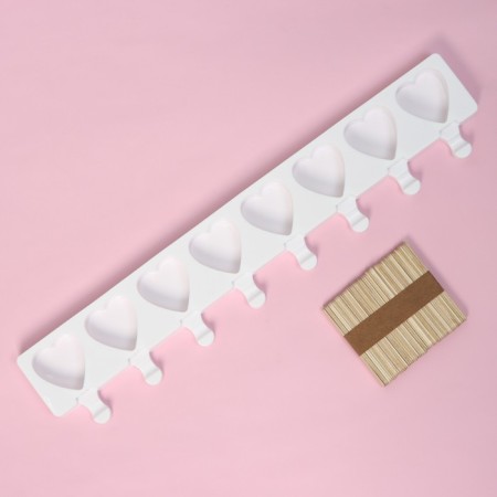 Form for ice cream "Heart. Maxi ”, silicone, 49 × 6.5 × 2 cm, 8 cells, sticks 50 pcs, white color-4