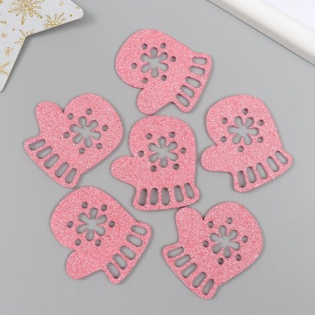 Decor "mittens" pink 5 cm set 6 pcs foam glitter-2