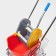 The harvester is simultaneous with vertical and net, red bucket 25 liters, chrome frame
