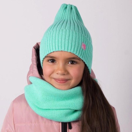 Hat for girls, mint color/unicorn, size 48-52-3