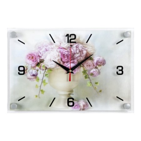 Wall clock, interior: flowers, "roses in a vase"