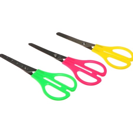 Chancellery scissors 13 cm, plastic handles, rounded ends with a ruler, MIX case-5